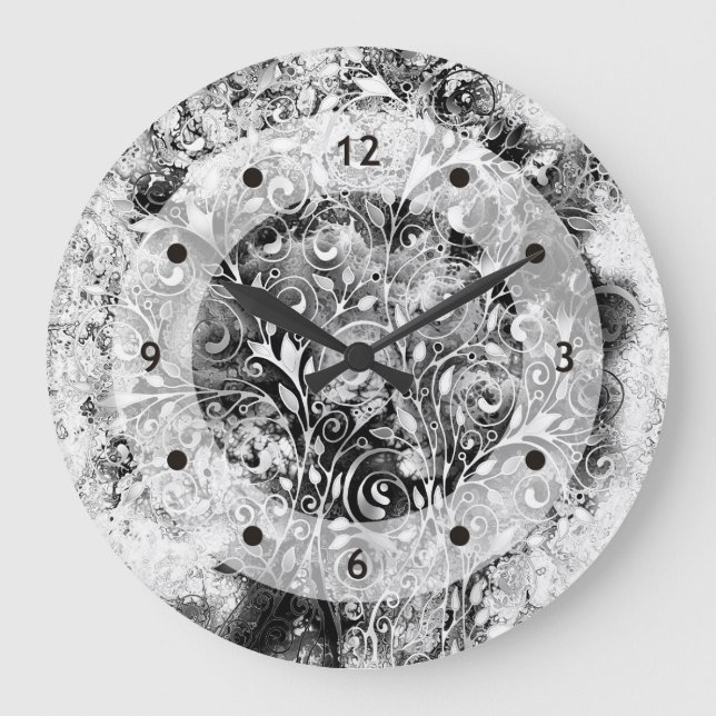 Tree Of Life - Spirals Leaves Grunge Style 1 Large Clock (Front)