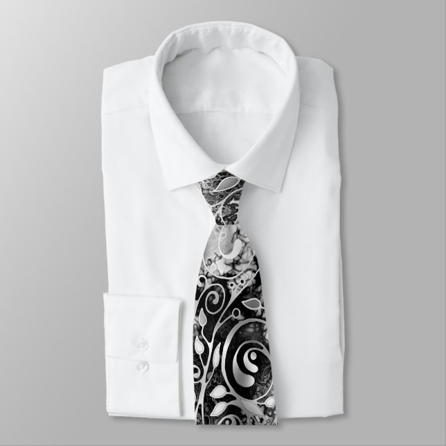 Tree Of Life - Spirals Leaves Grunge Style 1 Neck Tie (Tied)