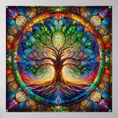 Tree of Life stain glass style Poster
