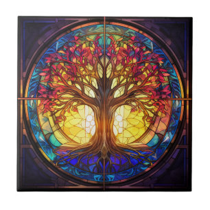 Tree of Life Stained Glass Ceramic Tile