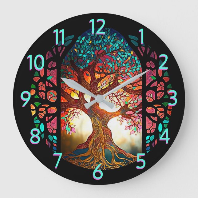 Tree of Life Stained Glass Large Clock (Front)