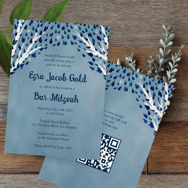 Tree of Life Stars Custom Bat Bar Mitzvah QR Code Invitation (Tree of Life Stars Custom Bat Bar Mitzvah QR Code Invitation
)
