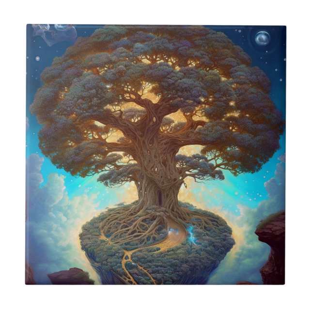 Tree Of Life Surreal Nature Art Ceramic Tile (Front)
