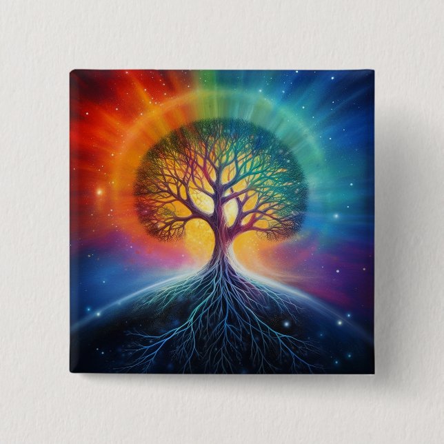 Tree Of Life Surreal Rainbow Art Button (Front)