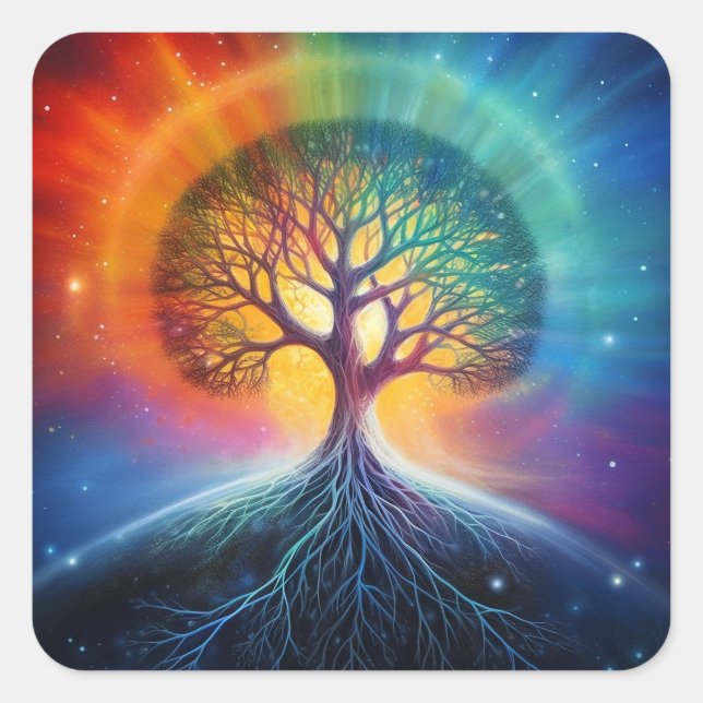 Tree Of Life Surreal Rainbow Art Square Sticker (Front)