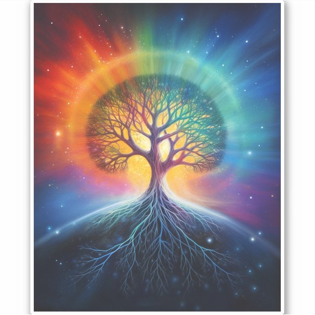 Tree Of Life Surreal Rainbow Art Sticker (Front)