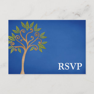 Tree of Life Swirls Blue Bar Mitzvah RSVP