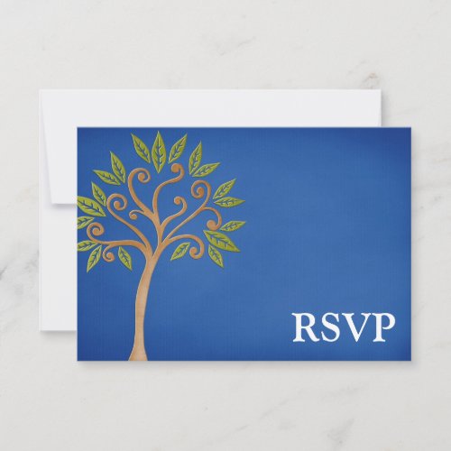 Tree of Life Swirls Blue Bar Mitzvah RSVP