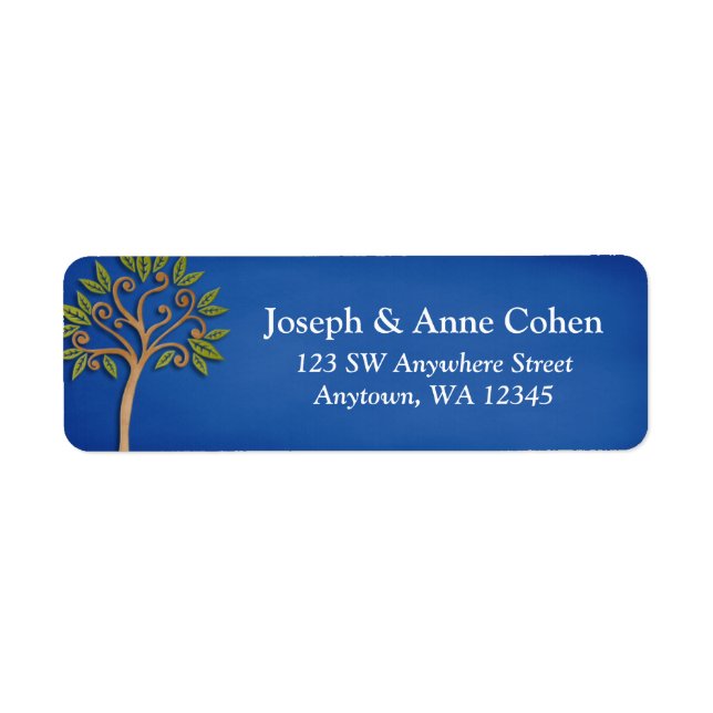 Tree of Life Swirls Blue Return Address Label (Front)