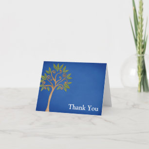 Tree of Life Swirls Blue Thank You Card