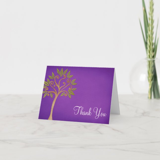 Tree of Life Swirls Purple Thank You Card (Front)