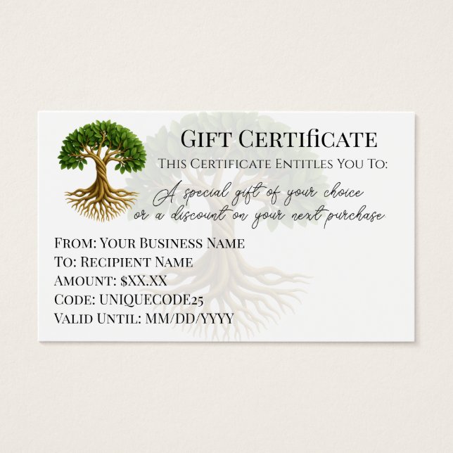 Tree of Life Symbol Business Logo Gift Certificate (Front)