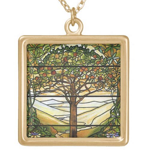 Tree of LifeTiffany Stained Glass Window Gold Plated Necklace