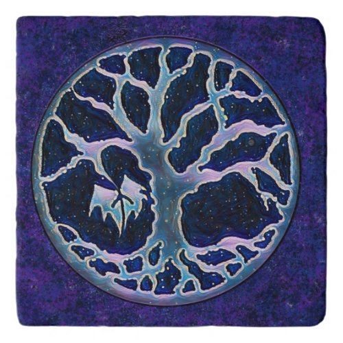 Tree of Life Trivet in Royal Blues Purple Magenta