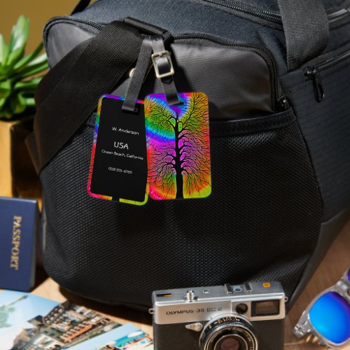 Tree of Life v2 Colorful Rainbow Tie_Dye Luggage Tag