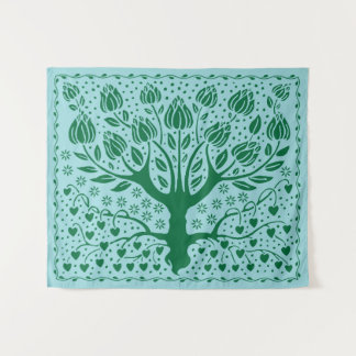 Tree of Life Vintage Boho Nouveau with Hearts Tapestry