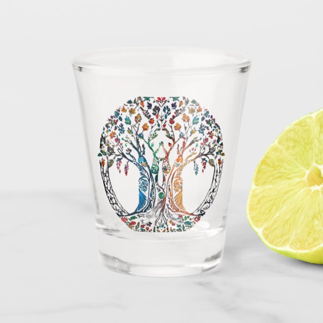 Tree of Life Vivid colored  Shot Glass (Front)