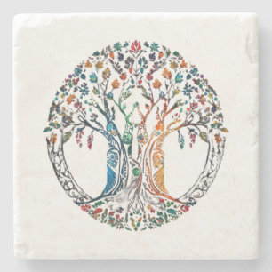 Tree of Life Vivid colored Stone Coaster