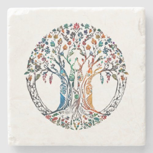 Tree of Life Vivid colored  Stone Coaster