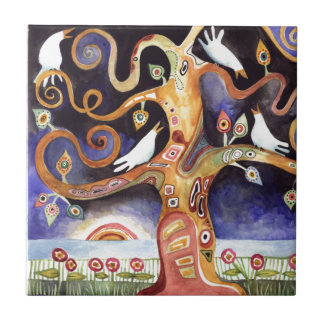 TREE OF LIFE Watercolor Doves Ceramic Tile