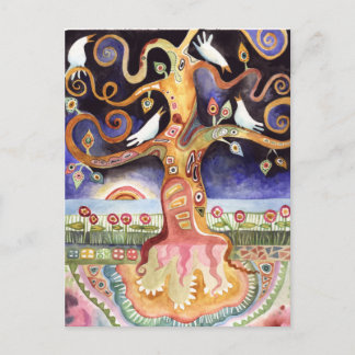 TREE OF LIFE Watercolor Doves Postcard