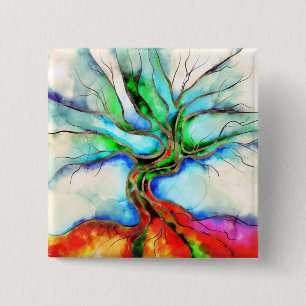 Tree of life - watercolor, ink and gold button
