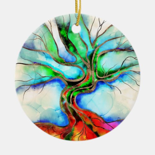 Tree of life _ watercolor ink and gold ceramic ornament