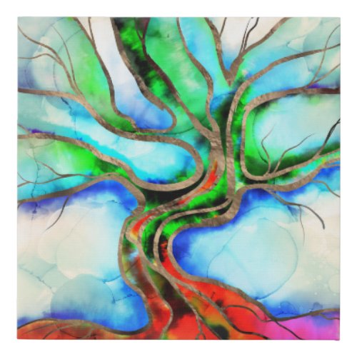 Tree of life _ watercolor ink and gold faux canvas print