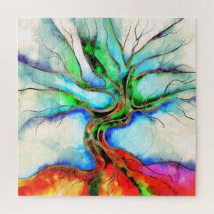 Tree of life - watercolor, ink and gold jigsaw puzzle