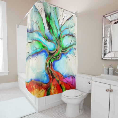 Tree of life _ watercolor ink and gold shower curtain