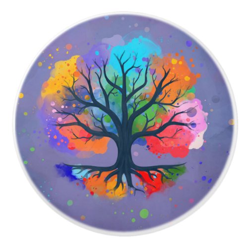 Tree of life _ watercolor ink ceramic knob