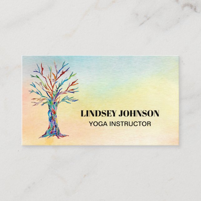Tree of Life Watercolor Yoga Instructor  Business Card (Front)