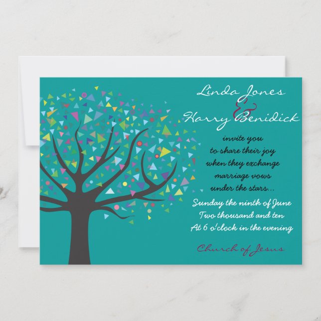 Tree of Life Wedding Invitation Engagement teal (Front)