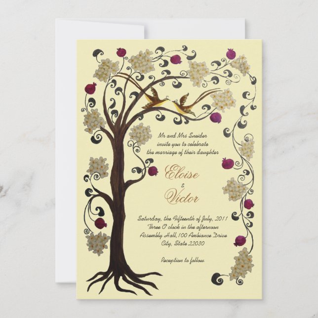 Tree of Life wedding invitation (v) cream /ivory (Front)