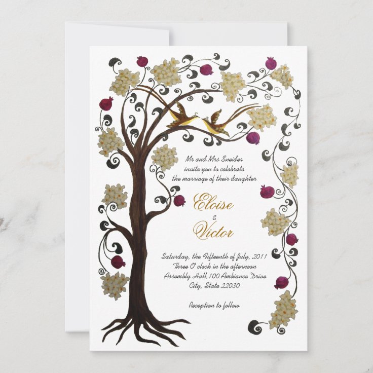 Tree of Life wedding invitation (v) cream /white | Zazzle