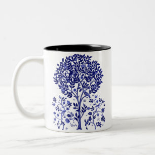 Tree of Life with Birds and Flowers Two-Tone Coffee Mug