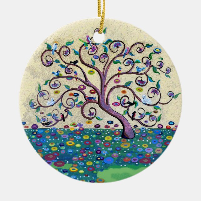 Tree of life with birds ceramic ornament (Front)