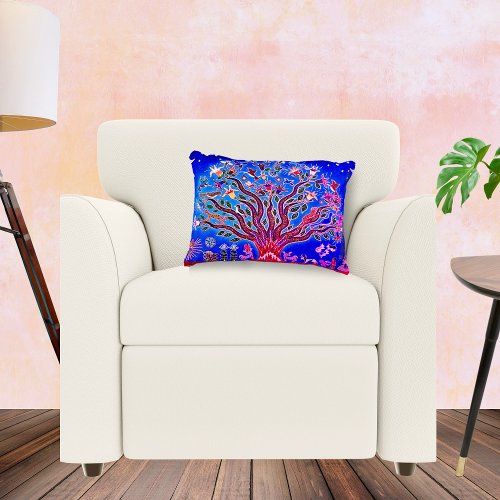 Tree Of Life With Birds  Flowers In The Night Sky Accent Pillow