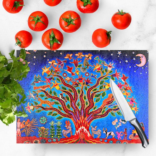 Tree Of Life With Birds  Flowers In The Night Sky Cutting Board