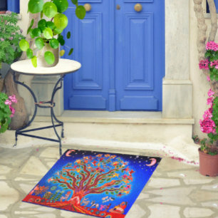 Tree Of Life With Birds & Flowers In The Night Sky Doormat