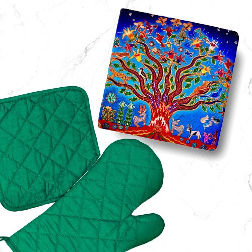 Tree Of Life With Birds  Flowers In The Night Sky Trivet