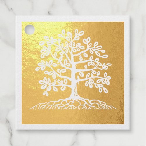 Tree of life with birds foil favor tags