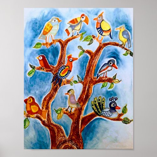 Tree of Life with Birds Nursery art Poster