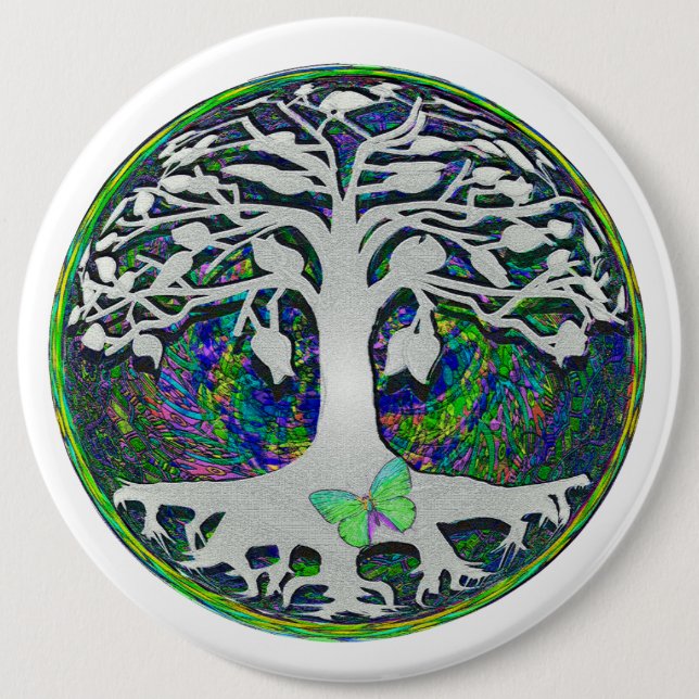 Tree of Life with Butterfly in Circle Pinback Button (Front)