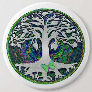 Tree of Life with Butterfly in Circle Pinback Button