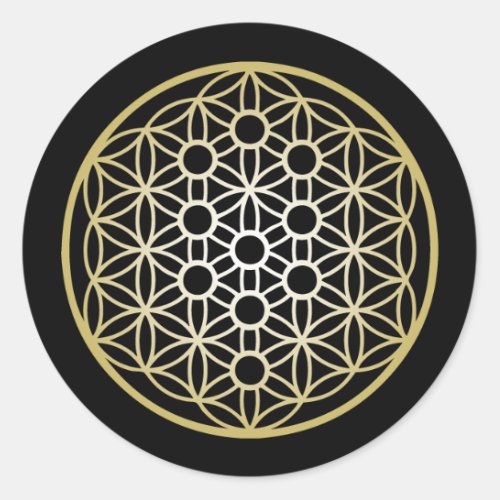 Tree of Life with Flower of Life _ Gold Classic Round Sticker