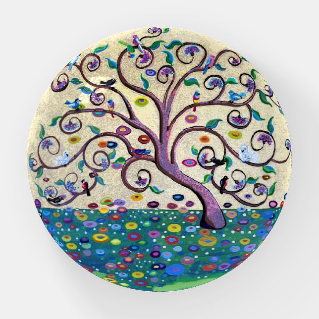 Tree of life with flowers and birds paperweight (Front)