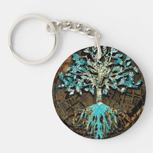 Tree of Life with Green and Blue Colors Keychain