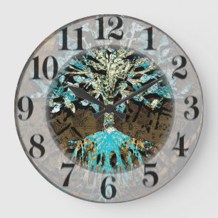 Tree of Life with Green and Blue Colors Large Clock
