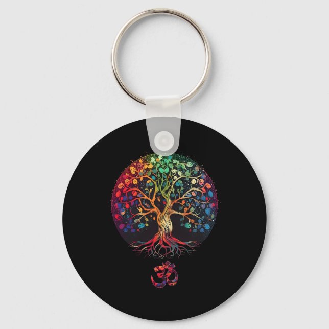 Tree Of Life With Om Symbol Yoga  Keychain (Front)